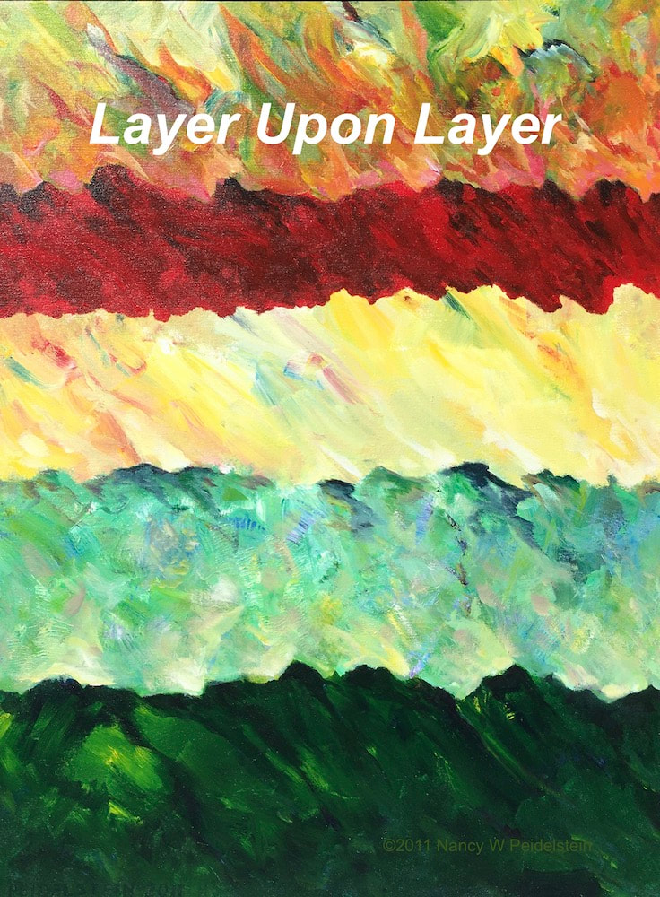 Image of painting with horizontal pattern of different colors "Layer Upon Layer" - acrylic 30" x 24" for local pickup (Contact for availability) 