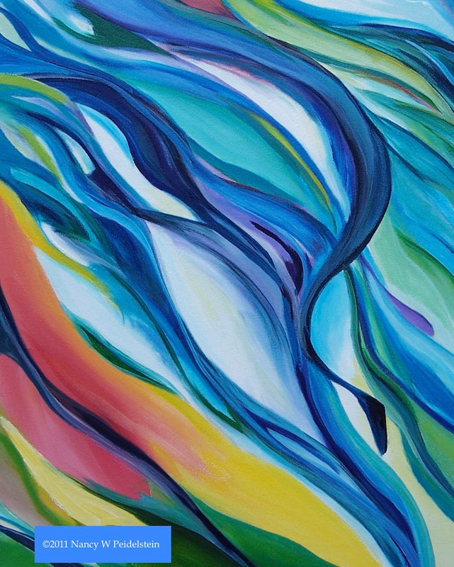 Image of multicolored painting with abstracted curves.  Title "Beauty" - acrylic 20" x 16" $20 (Contact for availability)