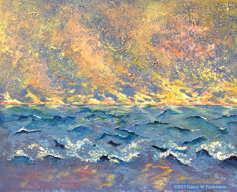 painting of seascape titled Primary Waters - acrylic 16" x 20"  (contact artist regarding availabilty)