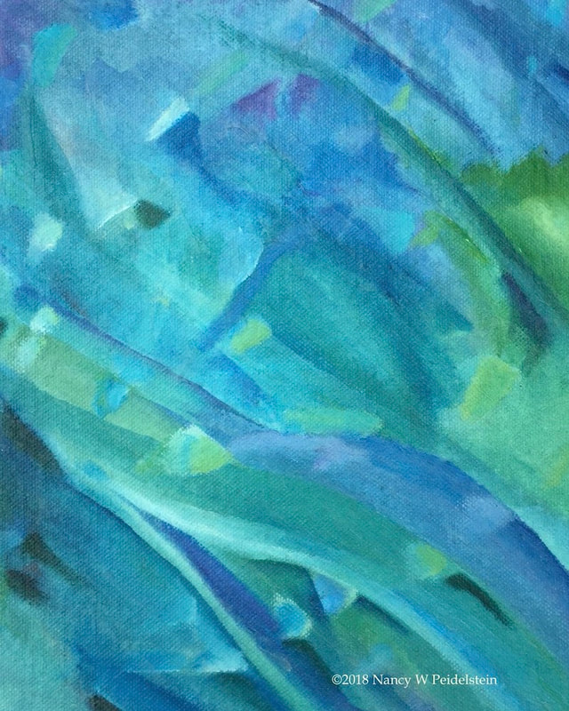 Image of abstract painting "Soft Blue Green" acrylic 10" x 8" $20 (Contact for availability)