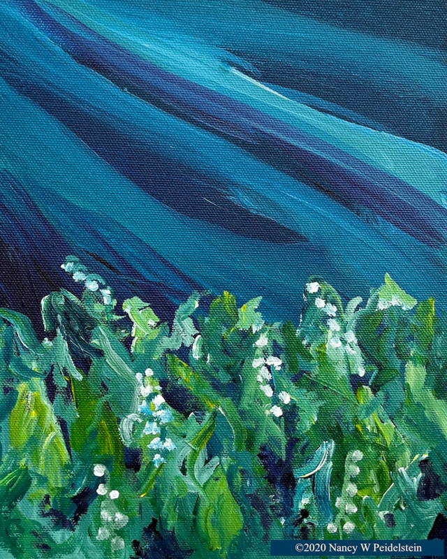 Abstracted acrylic painting 8" x 10"  of lily of the valley flowers (contact for availability)