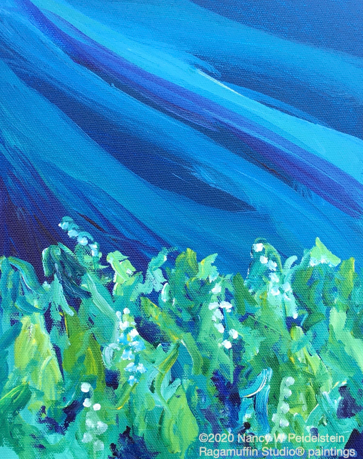 Abstracted acrylic painting 8" x 10" $125 of lily of the valley flowers (contact for availability)