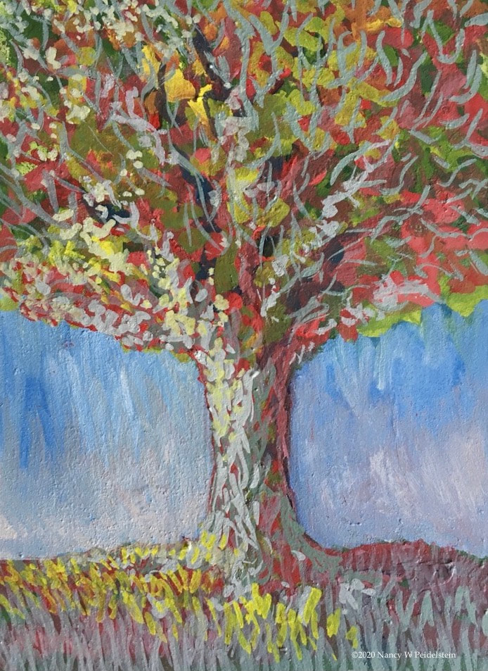 Egg tempera painting of autumn tree titled Tree #201 - matted and framed to 12.5" to 10"  $125 (contact for availability)