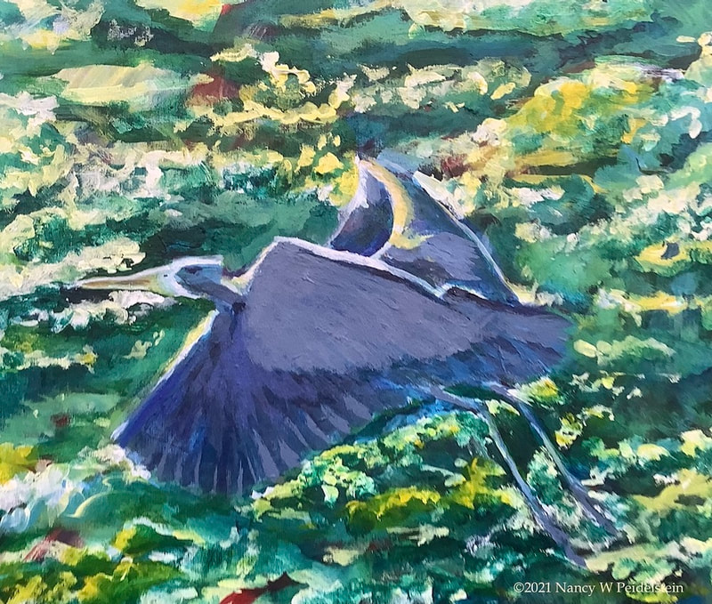 painting Heron - acrylic 10" x 8" (contact artist for availability)