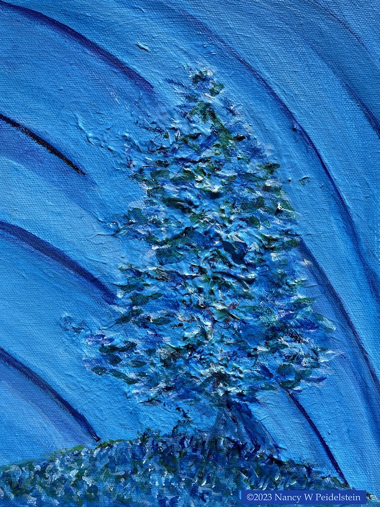Painting titled "Blue Tree" - acrylic 10" x 8" (contact artist for availability)